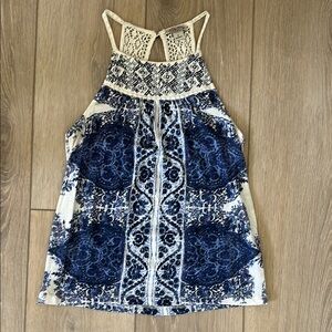 Lucky Brand Blue and Cream Tank Top